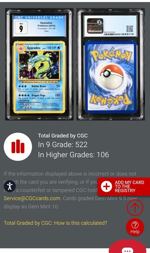 Gyarados 34/108 Evolutions 2016 CGC 9.0 image 4