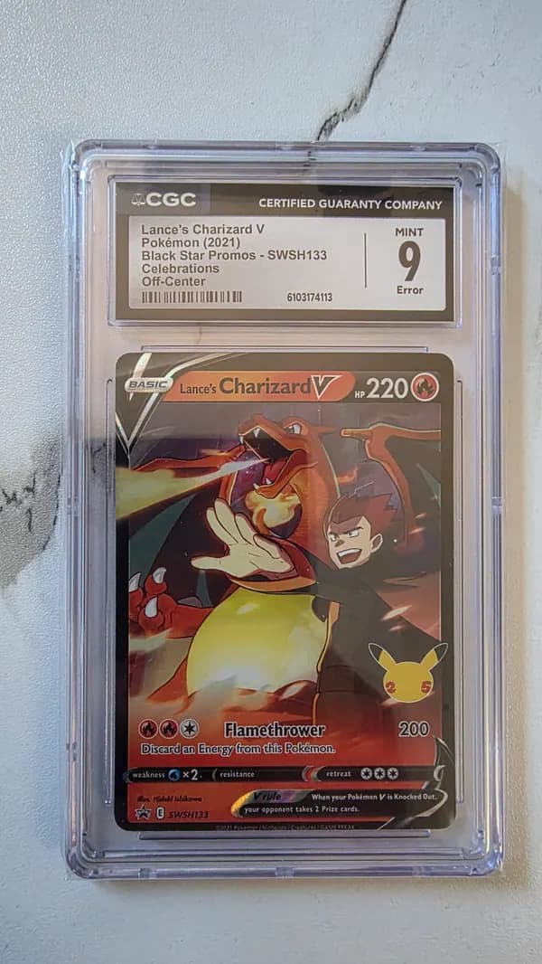 CGC 9 Error Lance’s Charizard V SWSH133 Off-Center Celebrations Pokémon Card